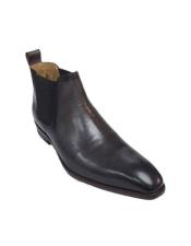  Mens Carrucci Burnished Calfskin Slip-On Low-Top Chelsea Black Cheap Priced Mens Dress