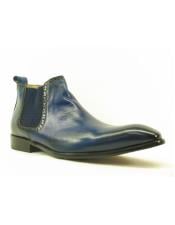  Mens Blue ~ Black Carrucci Burnished Calfskin Slip-On Low-Top Chelsea Cheap Priced