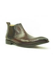  Mens Carrucci Burnished Calfskin Slip-On Brown ~ Black Low-Top Chelsea Cheap Priced
