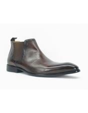  Mens Carrucci Burnished Calfskin Slip-On Low-Top Chelsea Cheap Priced Mens Dress Boot