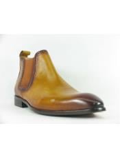 Mens Cognac Carrucci Burnished Calfskin Slip-On Low-Top Chelsea Cheap Priced Mens Dress