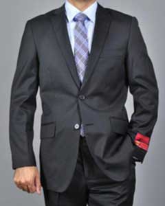  Authentic Mantoni Brand Mens Slim-fit Black patterned Wool 2-button Suit - High
