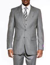  Mens Medium Grey 3 piece slim fit wedding prom vested suit 