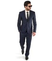  Navy Blue Suit For Men Slim Fit Men 2 Button Trim Collar
