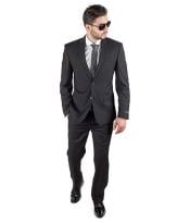  Slim Fit Cotton Blend Men Solid Jet Black Suit - Dress Suit