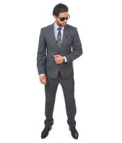  Men Suit 2 Button Dark Grey  Slim Fit Double Vent Flat