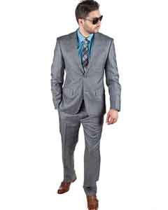  Slim Fit Men Grey Plaid 2 Button Suit - Dress Suit For
