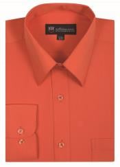  Orange Plain Solid Color Traditional Mens Dress Shirt
