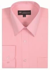  Classic Fit Plain Solid Color Traditional Pink Mens Dress Shirt