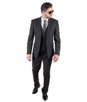  Men 3 Piece Slim Fit Double Vested  Black Suit