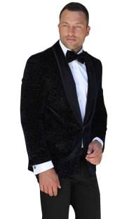  Style#-B6362 Mens 1 Button Floral Pattern Shawl Lapel Navy Velvet Tuxedo