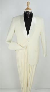  Champagne Suit Mens 1 Button Ivory ~ Cream ~ Off White Shawl