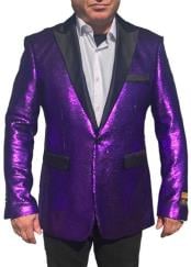  Purple Fashion Shiny Sequin paisley look Black Lapel Alberto Nardoni sport coat