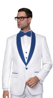  Alberto Nardoni White and Royal Blue Lapel Shawl Collar Tuxedo Vested 3PC
