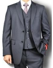  Mens 100% Wool Solid 2 Button Vested 3 Piece Suit Jet Black-