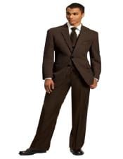  High Quality 2 Button Solid Brown Vested Suits 100% Mens 3 ~