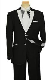  Mens 2 Button White Peak Lapel Black Slim Fit Suit