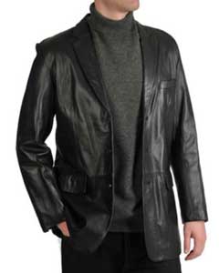  Style#-B6362 Mens Excelled Lamb Leather Three-Button Blazer Black 