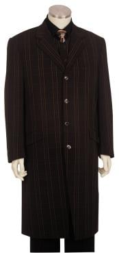  Mens Button Fastener Brown Long 3pc Suit and Pants