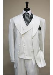  Mens Vested  6 button  Suit Jacket Satin Striped with Wide