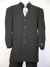  Mens Designer Wool Stitched Black 3pc Zoot Suit