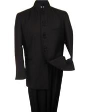  Black 8 Button Mandarin banded collar Nehru Style Suit 
