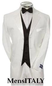  White Mens Tuxedo 2 Buttons Tuxedo Suit + Black Vest + Tuxedo