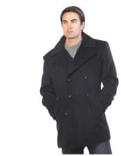  Mens Dress Coat Wool & Cashmere Black Double breasted Designer Mens Wool