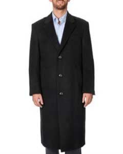  Mens Dress Coat Harvard Black Herringbone Tweed Full-Length Coat Overcoat ~ Long