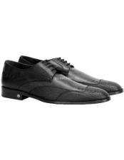  Vestigium  Mens Black Genuine Sharkskin Derby Shoes