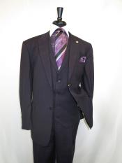  Suit Single Breasted 1 Button Suit Jacket with Peak Lapel Black Purple 