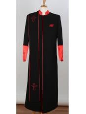  Mens Black/Red Big & Tall Church Cross Accent Robe With Stole Mandarin