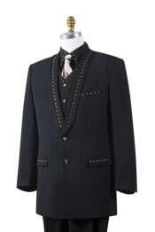  Style#-B6362 Mens Black 4 Piece Sharkskin Entertainer Suit 