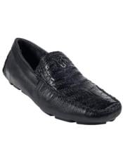  Mens Black Genuine Caimen Belly Driver Vestigium Driving Shoes slip on Stylish Dress Loafer for men 