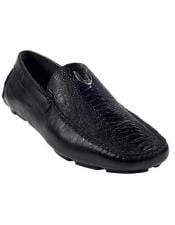  Mens Black Genuine Ostrich Leg Driver Vestigium Driving Shoes slip on Stylish