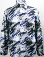  Blue Fancy Polyester Dress Club Clubbing Clubwear Shirts With Button Cuff for