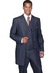  Mens Blue 3 Piece Jean High Fashion Vested Long Cheap Priced Business
