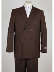  Mens Classic Fit Peak Lapel Double Breasted Brown 6 Button Suit