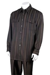  Mens Brown 100% Polyester Striped Design Two Piece Casual Two Piece Walking Outfit For Sale Pant Sets Suit