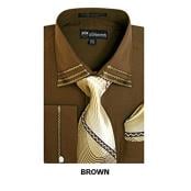  Mens Brown Fashion Shirt with Matching Tie Hankie & French Cuff Set