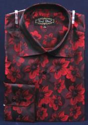  Burgundy ~ Wine ~ Maroon Fancy Polyester With Button Cuff Mens Dress