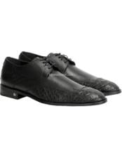  Mens Black Full Leather Vestigium Genuine Caiman Belly Derby Shoes