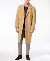  Mens Dress Coat Designer Brand Blend Overcoat Camel - Wool