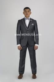  Mens Charcoal Grey Tux ~ Gray Tuxedo Black Lapel With Vented Wedding