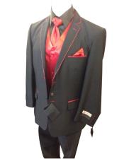 Mens Charcoal Red Trimmed On Lapel And Pockets Long Sleeve Jacket