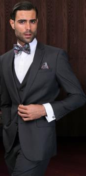  Mens Three Piece Suit - Vested Suit Mens Charcoal  Skinny Lapel