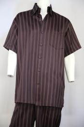  Mens Classic Contrast Stripes Wine 2pc Shirt and Pants