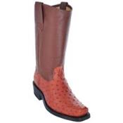  Full Quill Ostrich Biker Boots With Leather Sole Cognac 