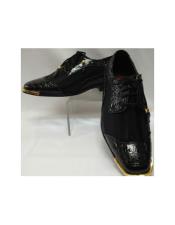 Mens Cool Black Wingtip Style Satin Dress Shoes 