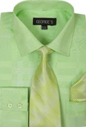  Mens Lime Cotton Point(Straight) Collar Geometric Pattern Dress Shirt 